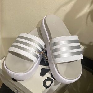 Adidas adilette platform slides sandals IE9703 White and Gray.